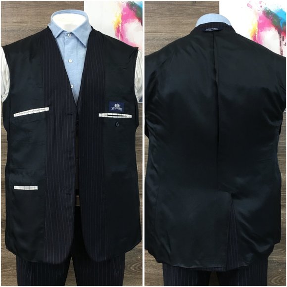 Stafford Mens Suit 2 Piece Set Size 42R Jacket Blazer Pants Wool Silk Navy Blues - Picture 7 of 16